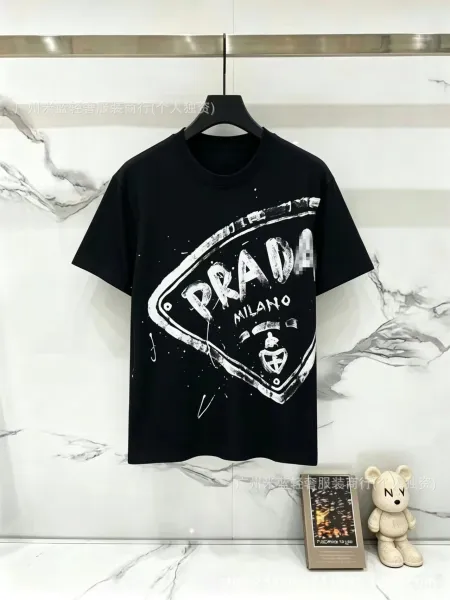 Prada Logo Shield Print Black T-Shirt - 1