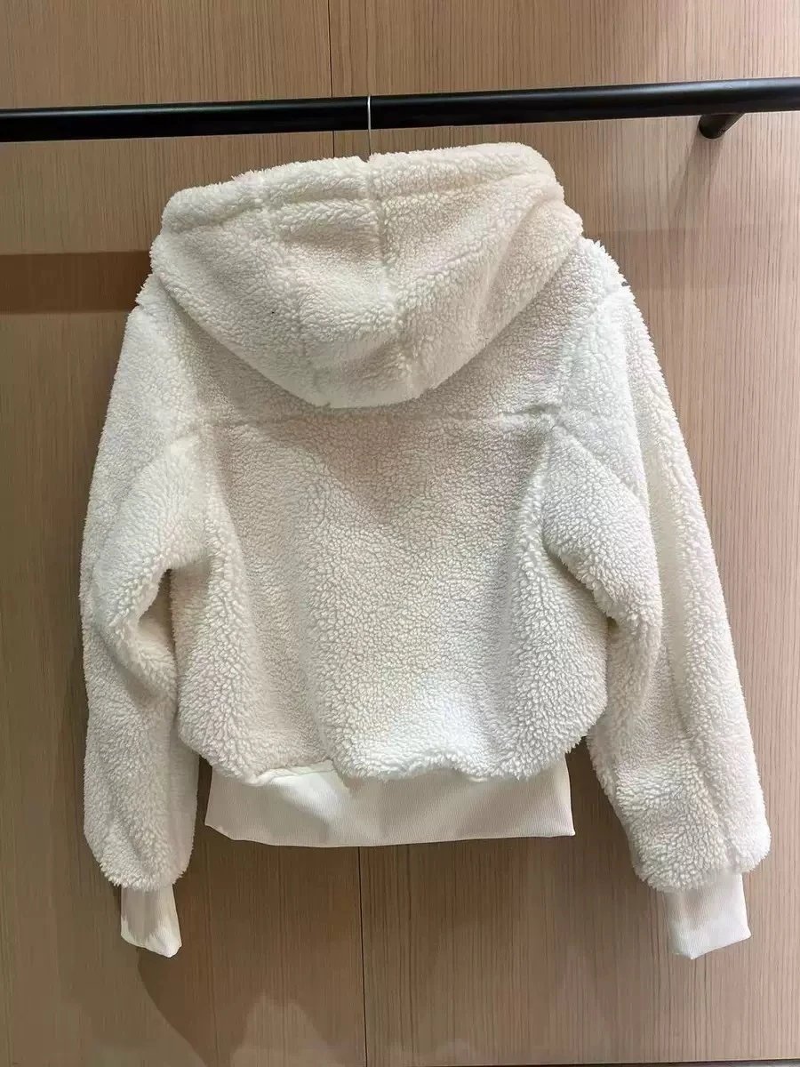 Alo Fleece Hooded Jacket White Outerwear - 5