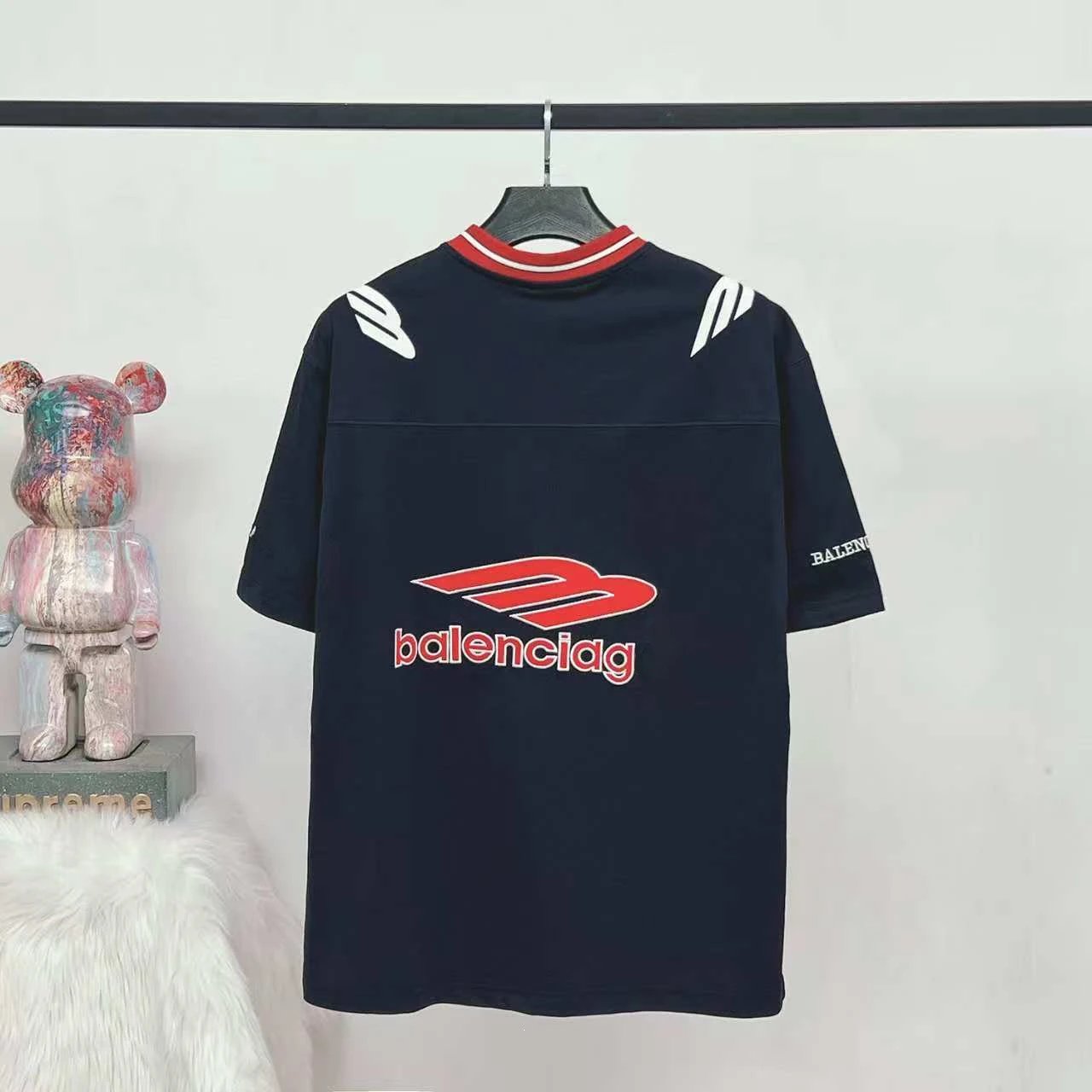 Balenciaga Logo V-Neck Jersey Navy - 8