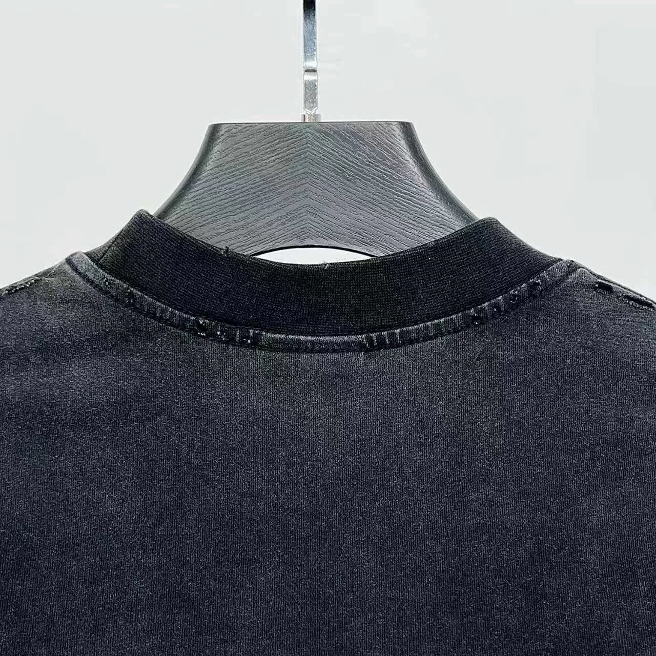 Balenciaga Logo Patch Acid Wash Black T-Shirt - 9