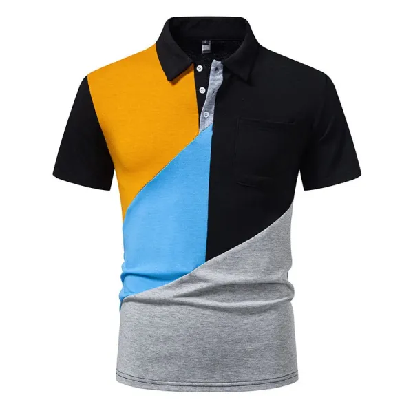 Design Color-Block Polo Shirt Navy Orange Light Blue Gray Tops Polo - 14