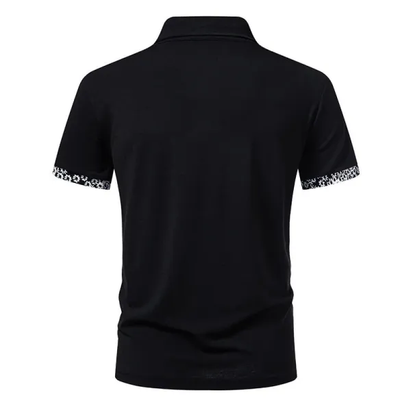 Design Classic Polo Black with White Patterned Collar and Cuffs Tops.polo - 26