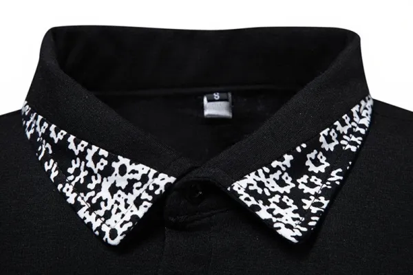 Design Classic Polo Black with White Patterned Collar and Cuffs Tops.polo - 30