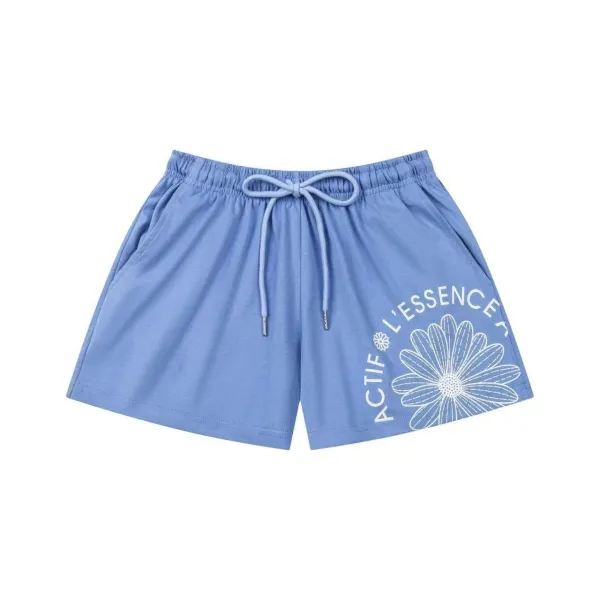 Design Actif L'Essence Daisy Print Drawstring Shorts Blue Shorts - 1