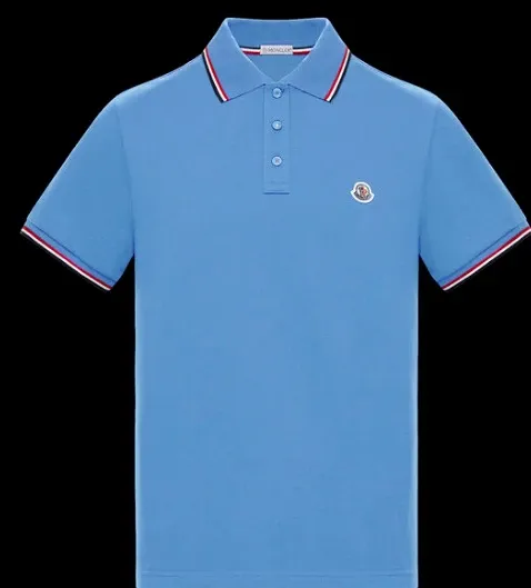 Moncler Polo Shirt Light Blue with Trim - 1