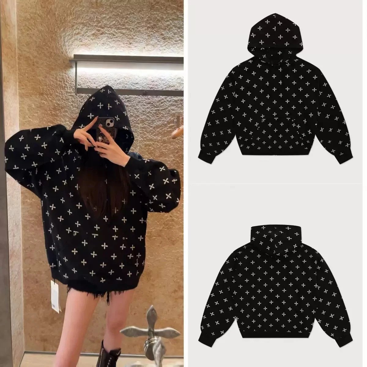 Chrome Hearts x Unknown Hoodie Black Cross Print Hoodie - 7