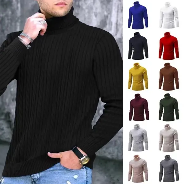 Design Cable Knit Turtleneck Sweater Blue - 2