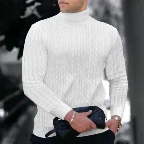Design Cable Knit Turtleneck Sweater Blue - 5