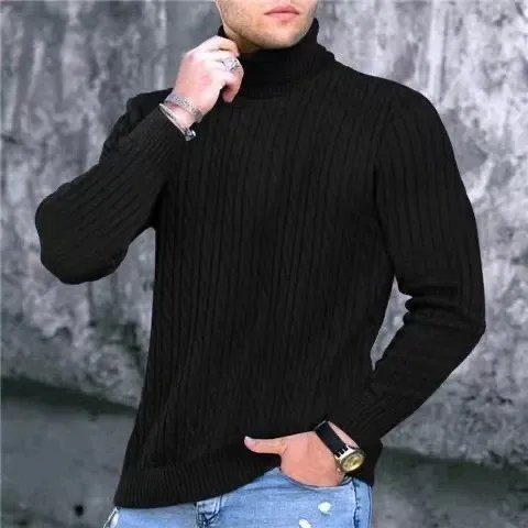 Design Cable Knit Turtleneck Sweater Blue - 11