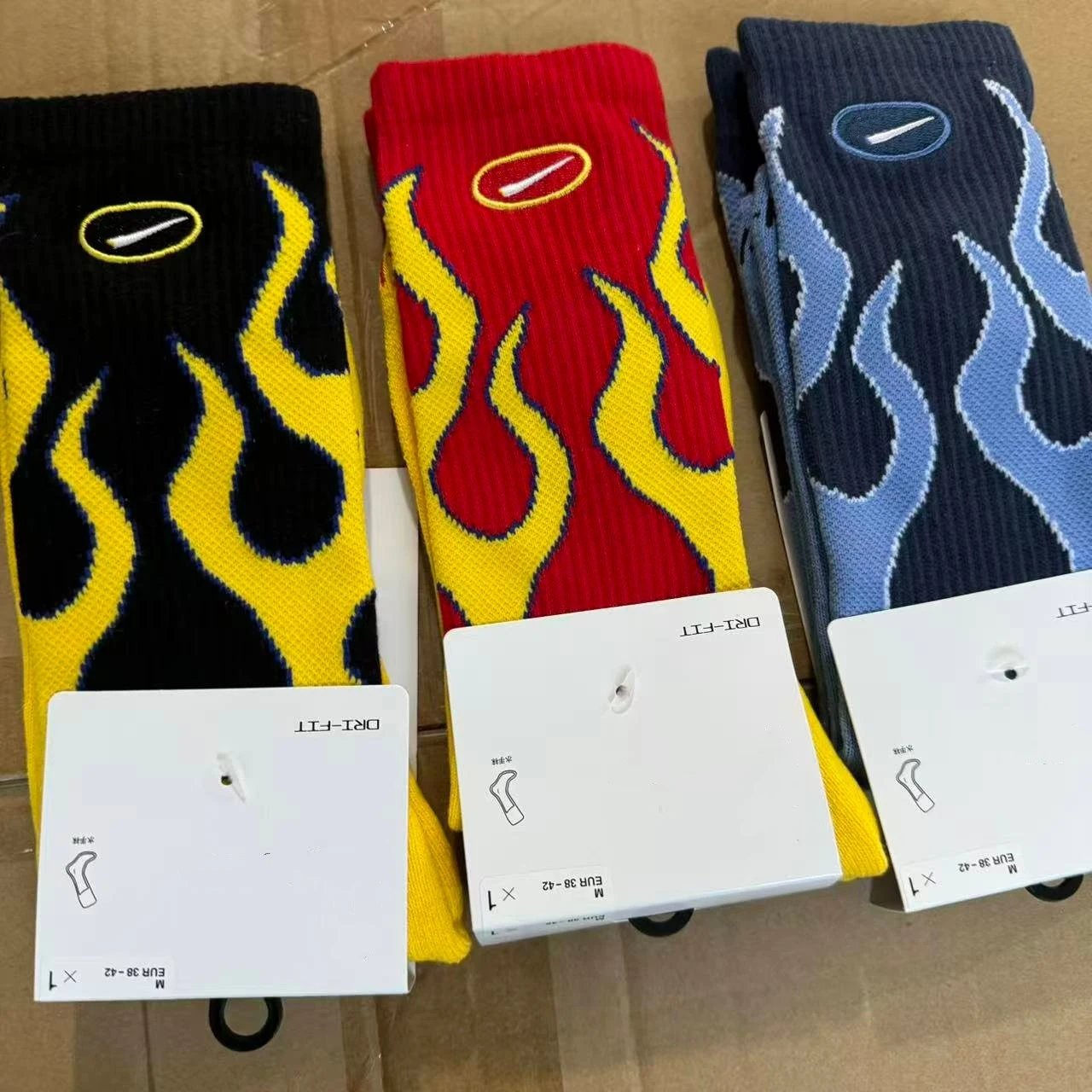 Design Flame Print Crew Socks Blue - 2