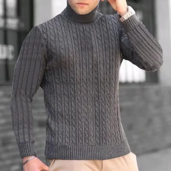 Design Cable Knit Turtleneck Sweater Blue - 27