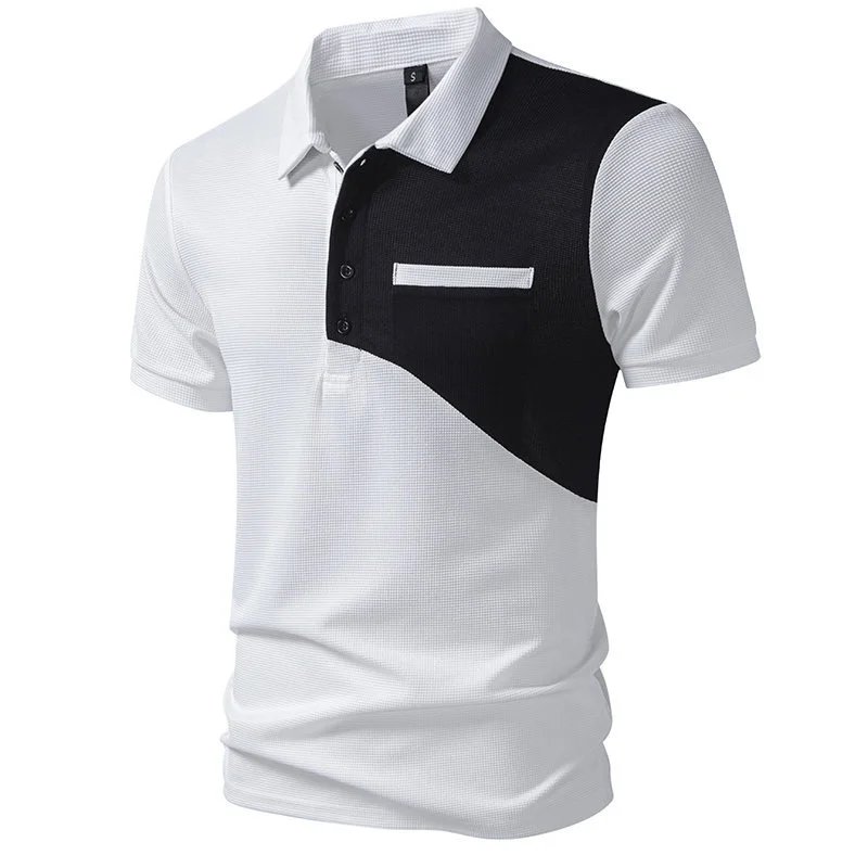Design Color-Block Polo Shirt White Black Tops.polo - 5