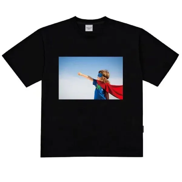 Design Superhero Print Black T-Shirt Tops.t Shirts - 1