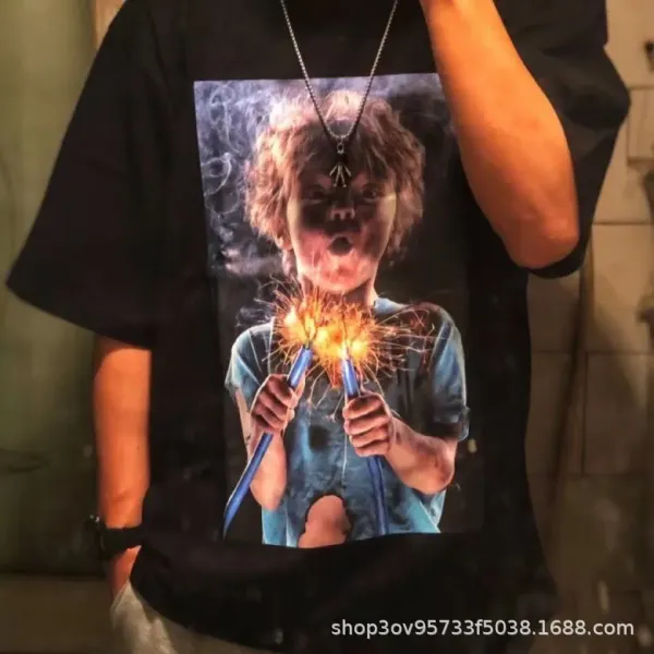 Design Graphic Print Sparkler Child Black T-Shirt - 1