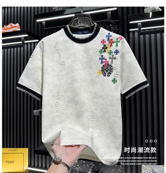 Design Bailysa Embroidered Distressed Corduroy T-Shirt Black T-Shirts - 9