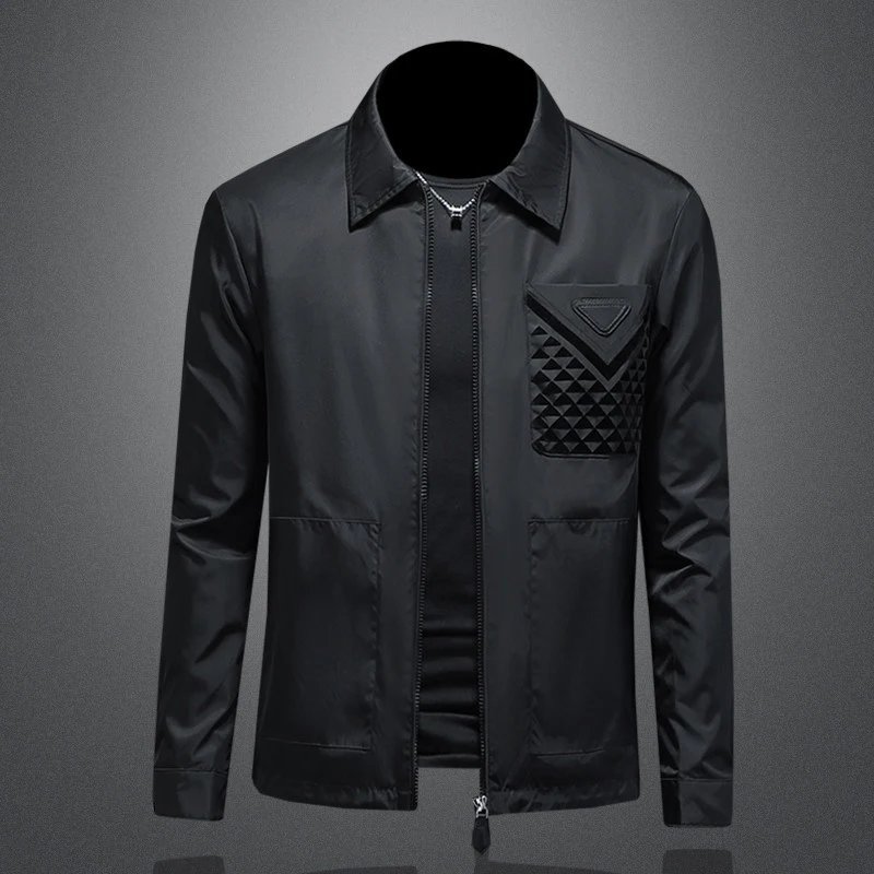 Design Black Geometric Pocket Windbreaker Jacket Outerwear.windbreaker
