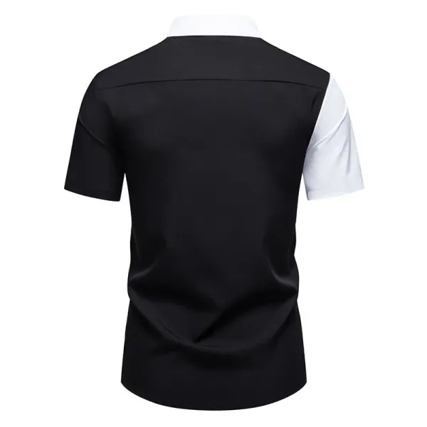 Design Asymmetrical Color-Block Shirt Black White Men's Shirt Tops Shirt - 6