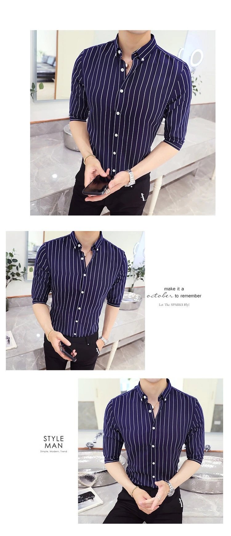 Design Striped Button-Down Shirt White with Black Vertical Stripes Tops Shirt - 6