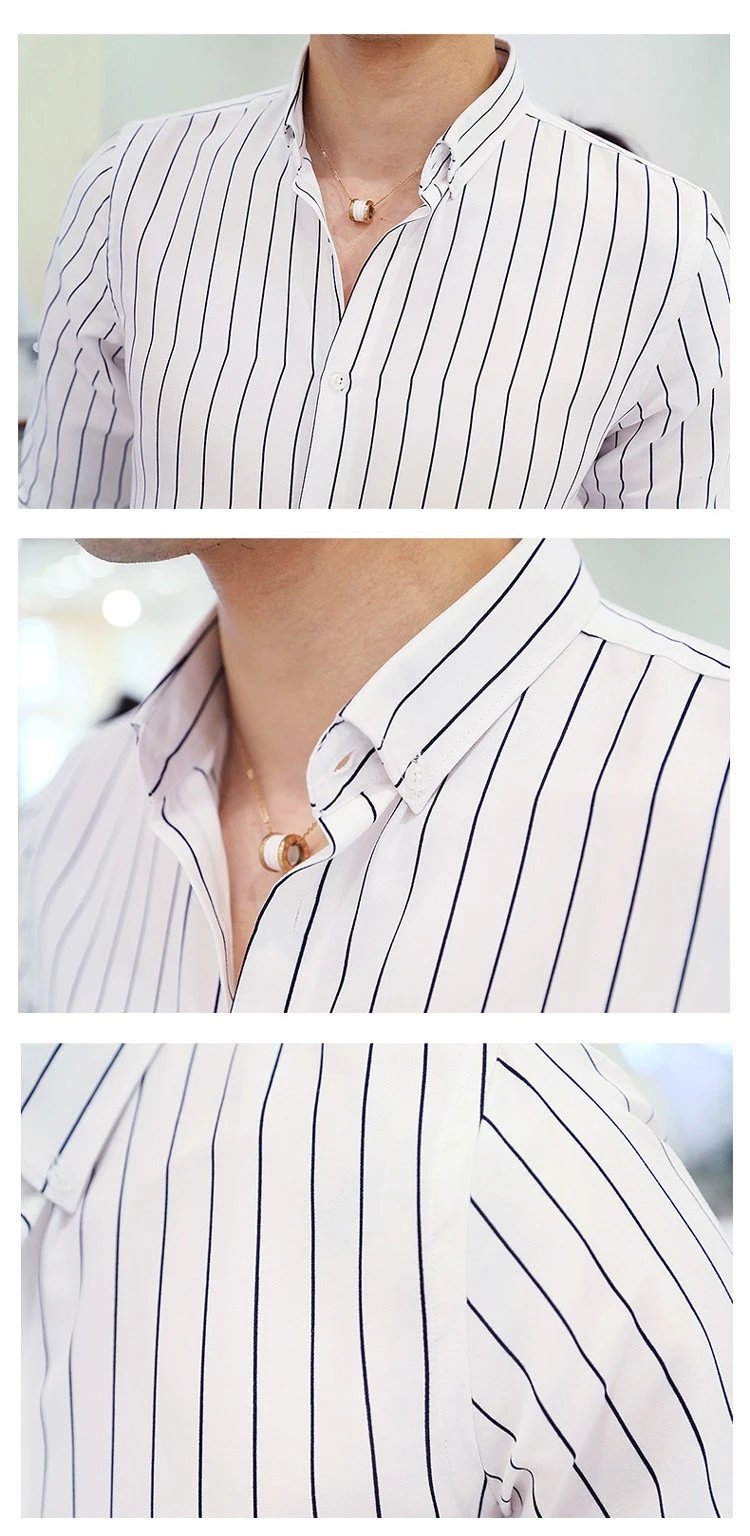Design Striped Button-Down Shirt White with Black Vertical Stripes Tops Shirt - 14