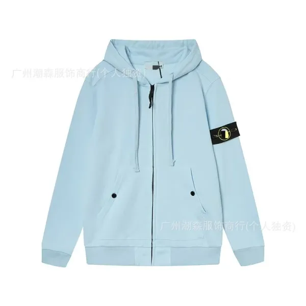 Stone Island Zip-Up Hoodie Light Blue - 1