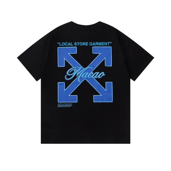 Off-White x Macao Local Store Garment Blue Arrow Print Black T-Shirt - 1