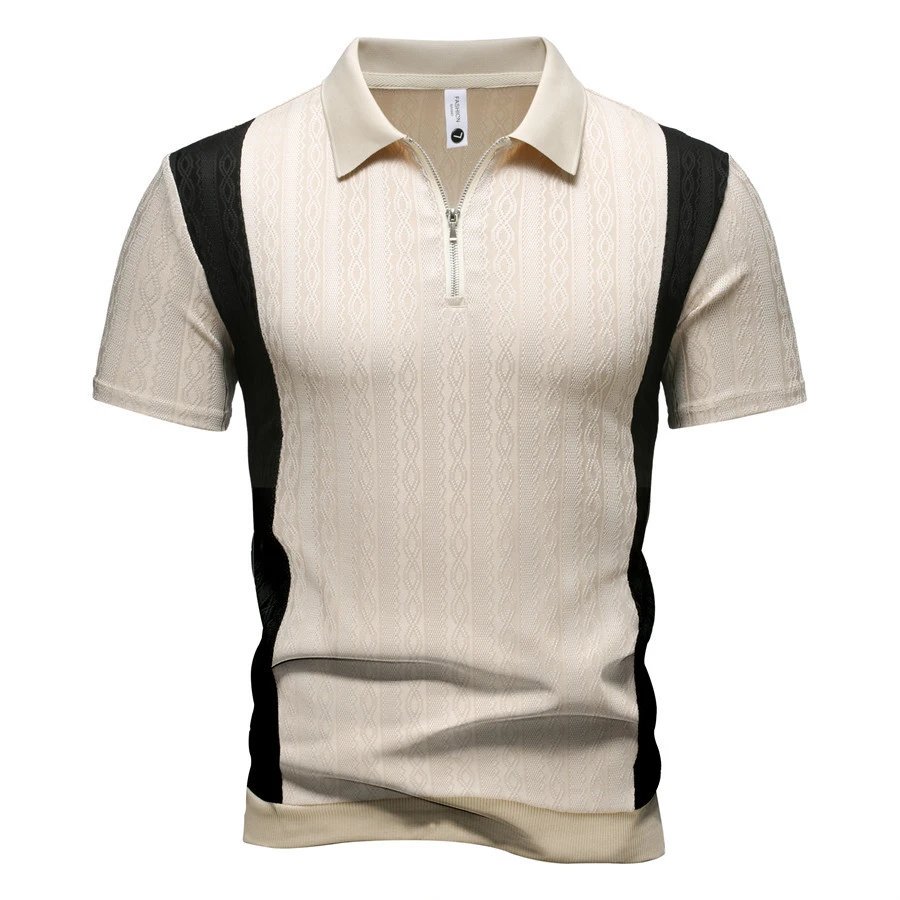 Design Zip-Front Textured Polo Mint Green with Black Panels Tops.polo - 13