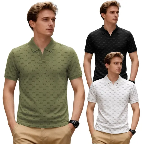 Design Patterned Black Polo Shirt - 4