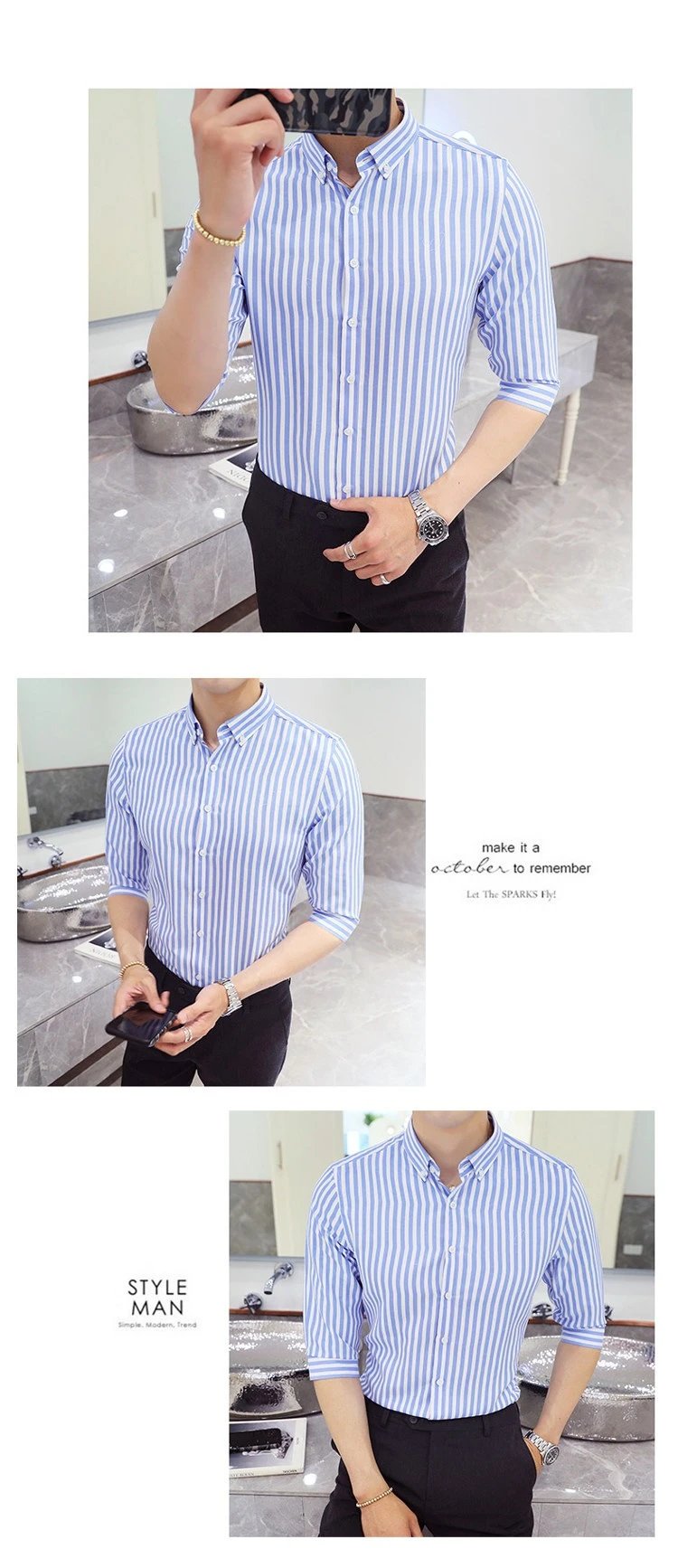Design Striped Button-Down Shirt White with Black Vertical Stripes Tops Shirt - 10