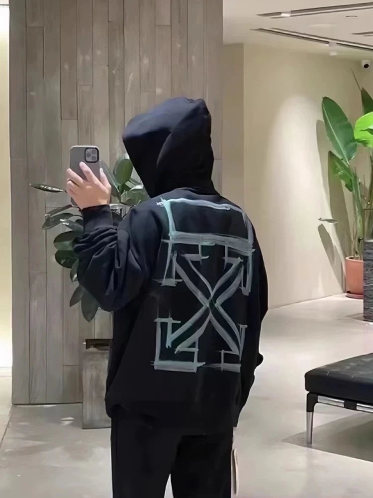 Off-White Painted Arrow Hoodie Black - 12