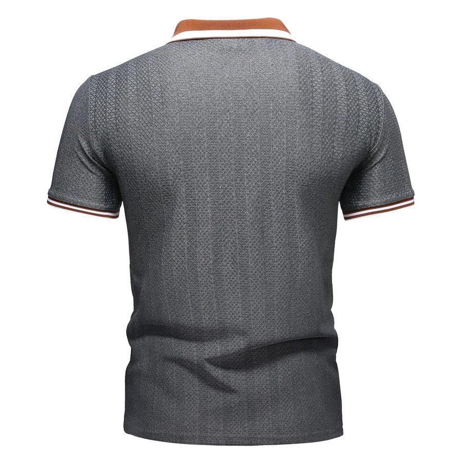 Design Textured Polo Gray Brown Collar Polo Tops Polo - 10