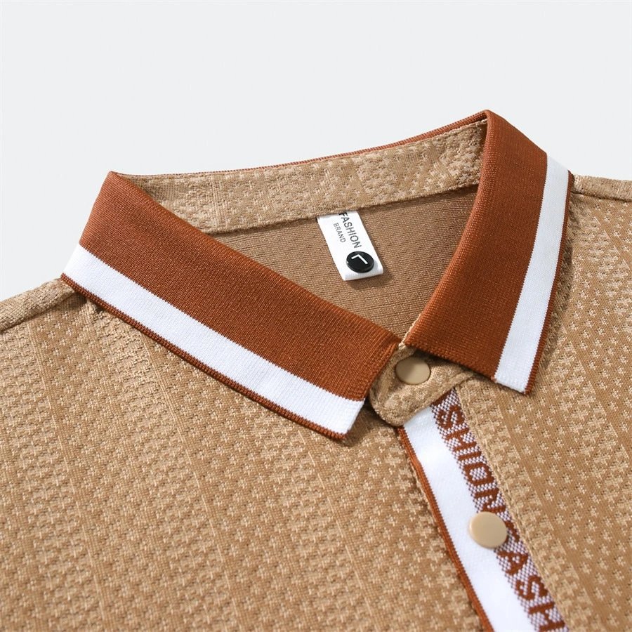 Design Textured Polo Gray Brown Collar Polo Tops Polo - 18