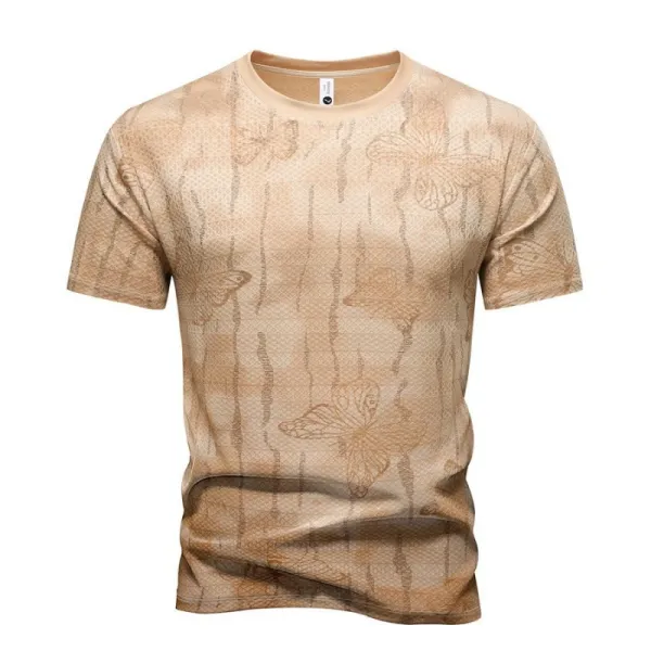 Design Butterfly Print Beige T-Shirt - 1