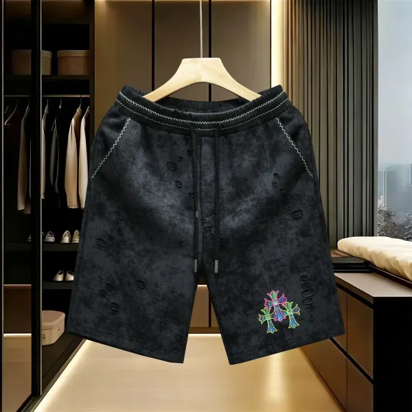 Chrome Hearts Distressed Corduroy Shorts Black - 1