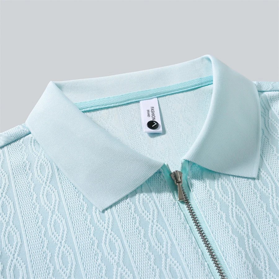 Design Zip-Front Textured Polo Mint Green with Black Panels Tops.polo - 17