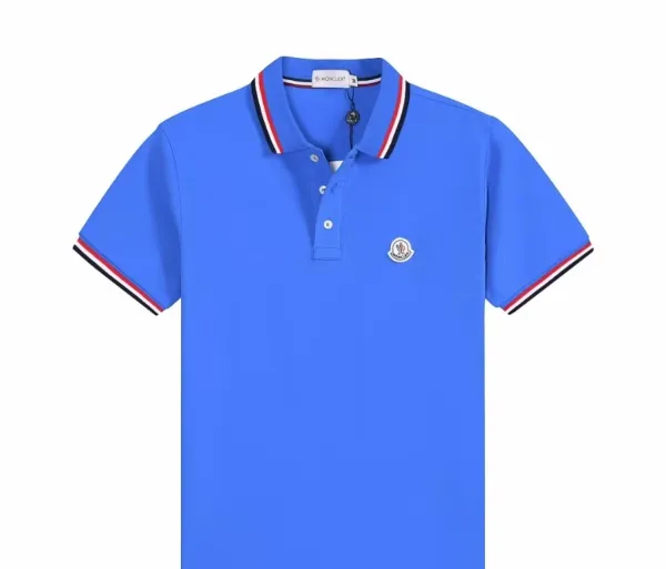 Moncler Polo Shirt Light Blue with Trim - 3