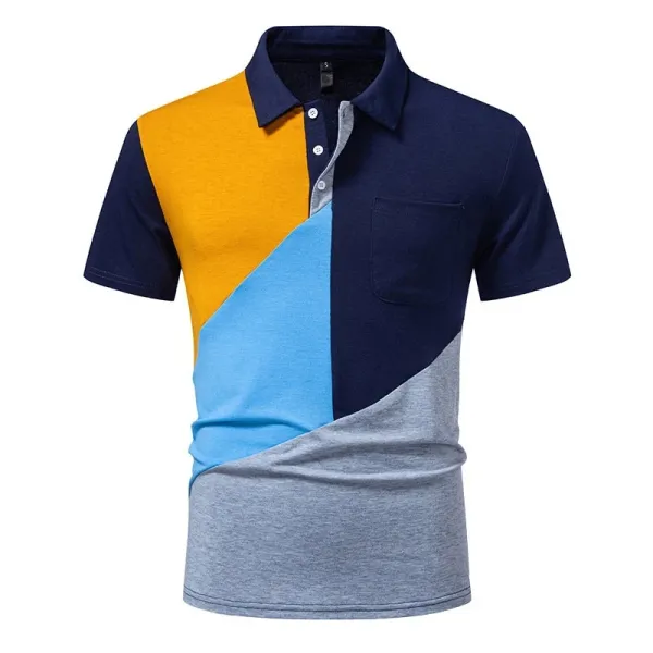 Design Color-Block Polo Shirt Navy Orange Light Blue Gray Tops Polo - 4