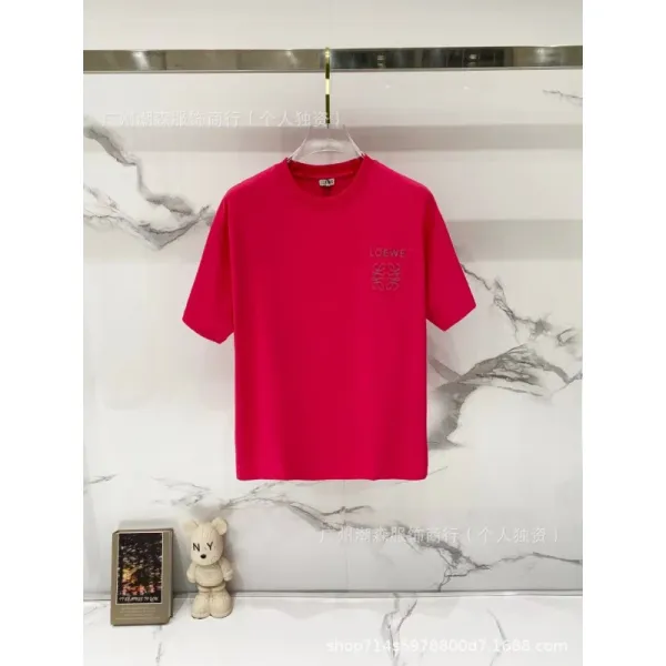 Loewe Logo-Embroidered Fuchsia T-Shirt - 1