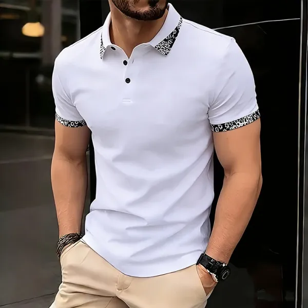 Design Leopard Trim Polo Shirt White Tops.polo - 1