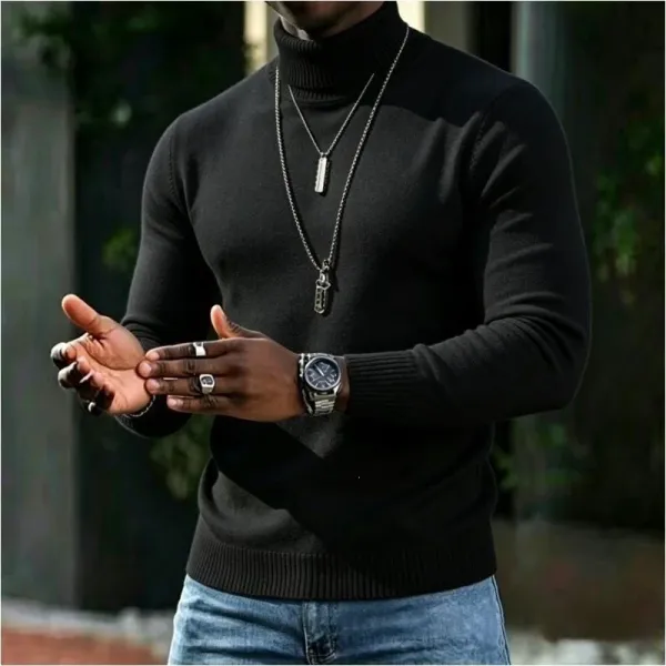 Design Turtleneck Sweater White Men's Knit Top - 3