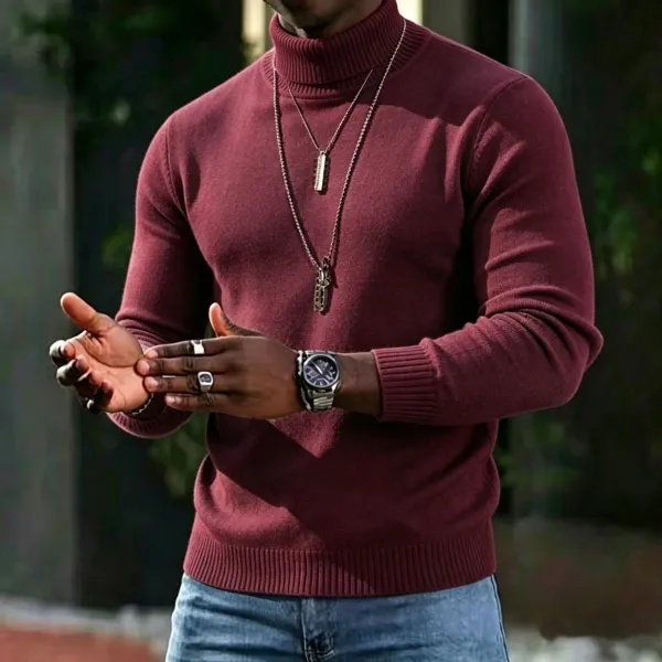 Design Turtleneck Sweater White Men's Knit Top - 11
