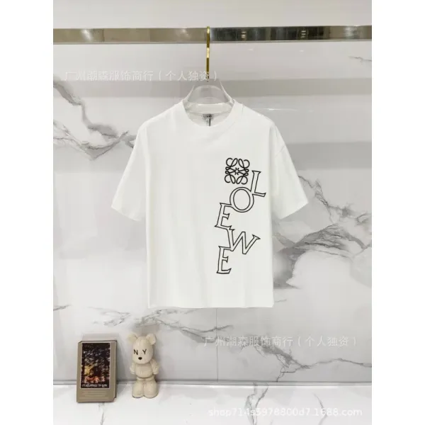 Loewe Vertical Logo Print White T-Shirt - 1
