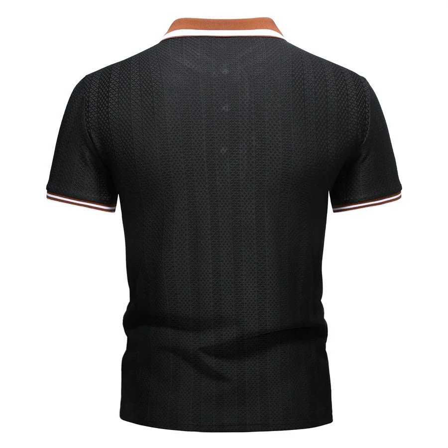 Design Textured Polo Gray Brown Collar Polo Tops Polo - 14