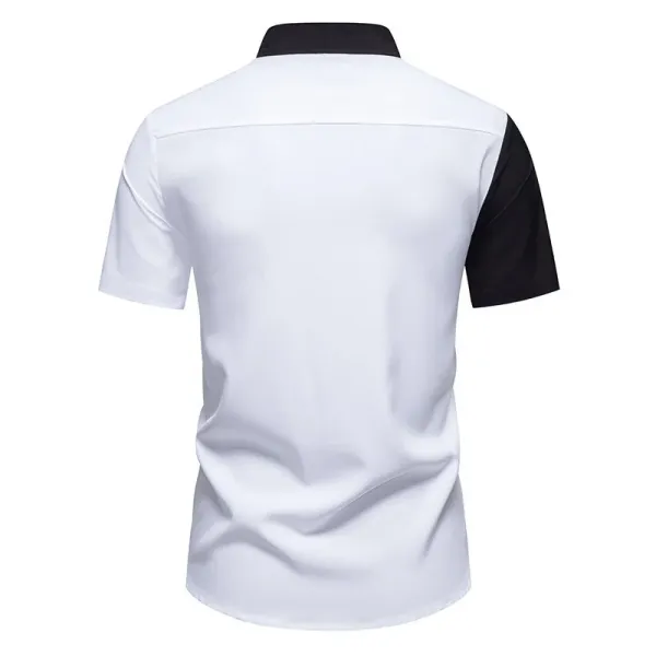 Design Asymmetrical Color-Block Shirt Black White Men's Shirt Tops Shirt - 16