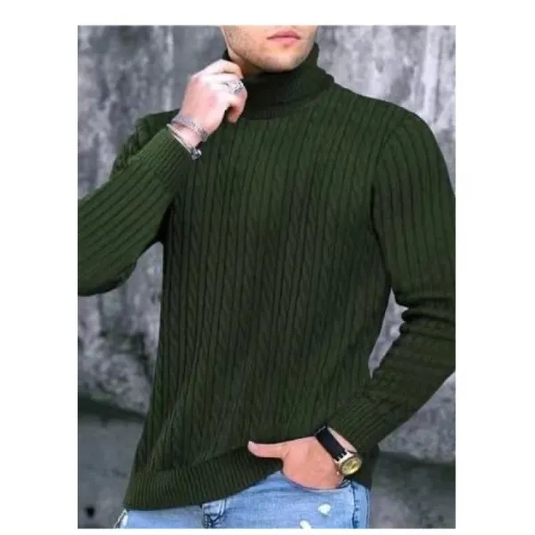 Design Ribbed Turtleneck Sweater Army Green - 1