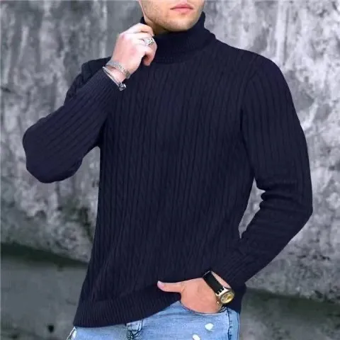 Design Cable Knit Turtleneck Sweater Blue - 9