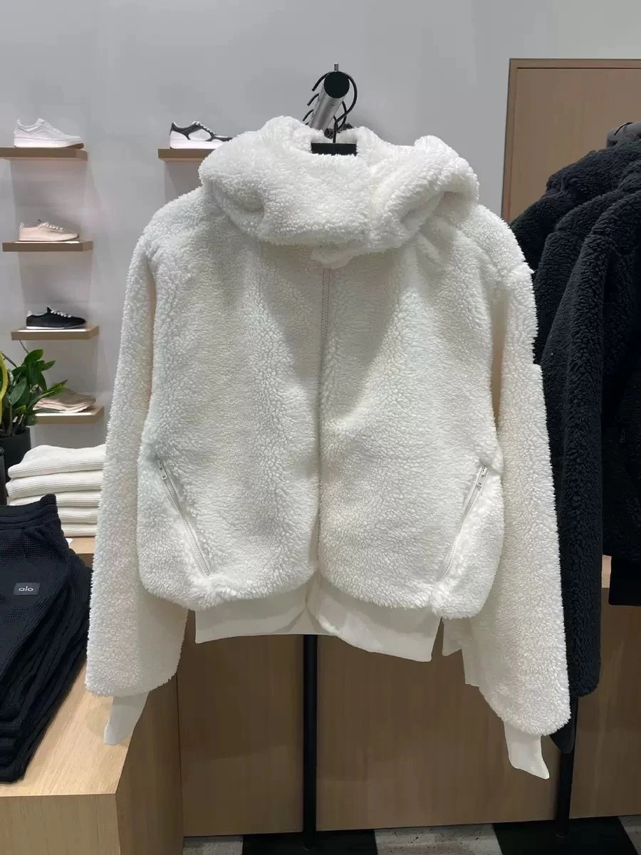 Alo Fleece Hooded Jacket White Outerwear - 4