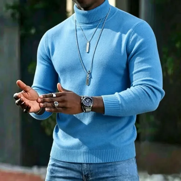 Design Turtleneck Sweater Light Blue Knit - 1