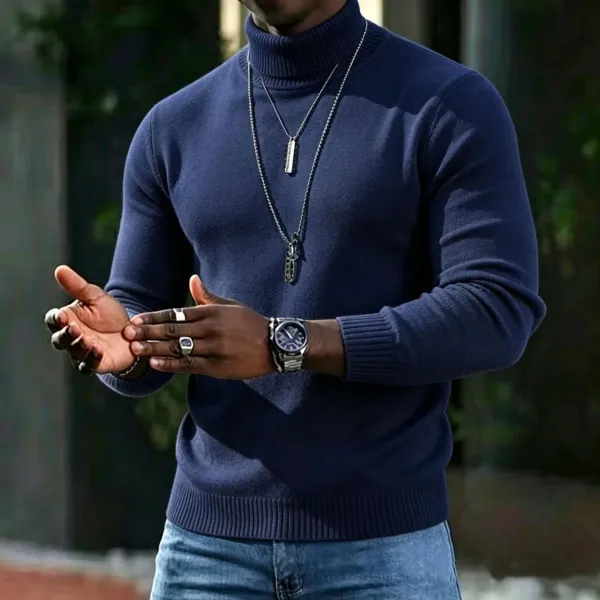 Design Turtleneck Sweater White Men's Knit Top - 7