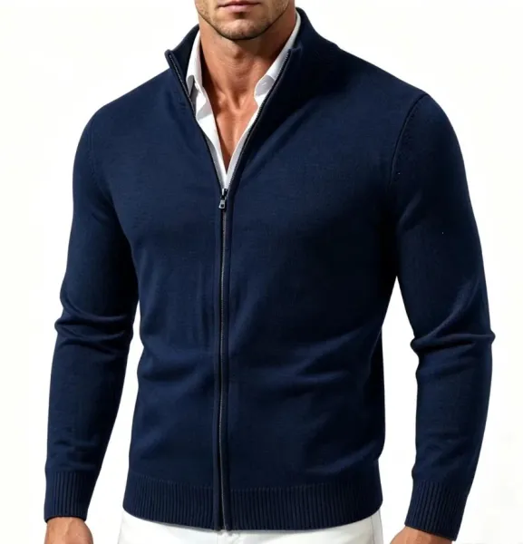 Design Zip-Up Knit Cardigan Gray Men's Sweater - 3