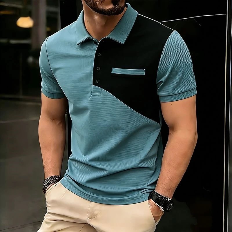 Design Color-Block Polo Shirt White Black Tops.polo - 26